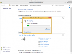 Ilustración 10 – Habilitación de BitLocker en Windows 8.1 Professional. Ejecución de la encriptación