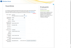 Ilustración 2 – Alta de suscripción Trial a través del Sitio Web de Windows Intune. Formulario de suscripción al servicio.