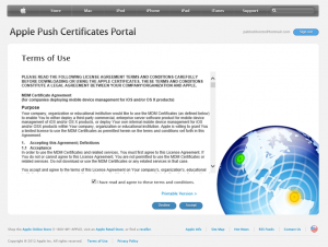 Ilustración 28 – Configuración de Dispositivos iOS para administrarlos a través de Windows Intune. Generación de Certificado Digital en el Portal de "Apple Push Certificate".