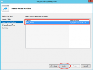 Ilustración 7 – Importación de Equipo Virtual en Hyper-V de Windows Server 2012.