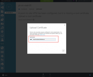 Ilustración 17 – Importación de certificado digital autofirmado a Microsoft Azure para establecer la VPN Point-To-Site.