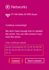 Ilustración 16 – Marcado VPN Point-To-Site hacia Microsoft Azure.