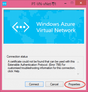 Ilustración 6 – Propiedades del cliente VPN de Azure para poder visualizar la dirección FQDN del dispositivo al que debemos marcar la VPN manual.