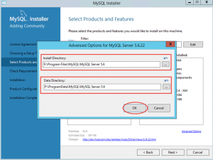 Ilustración 5 – Instalación de MySQL Server 5 en Windows Server | Personalización de la ubicación de archivos.