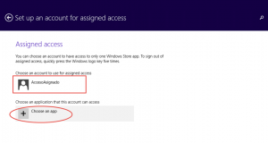 Ilustración 12 – Configuración de Acceso Asignado (Kiosk Mode) en Windows 8.1 | Configuración del Acceso Asignado para el Usuario Local.