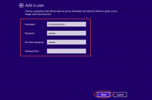 Ilustración 7 – Configuración de Acceso Asignado (Kiosk Mode) en Windows 8.1 | Creación del Usuario Local.