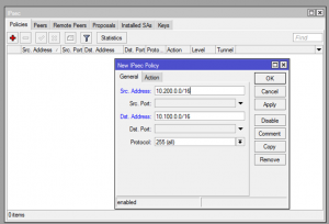 Ilustración 16 – Configuración de EndPoint On-Premise. Configuración de Mikrotik: Parámetros IPSec.