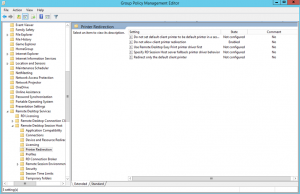 Ilustración 2 Opciones de Printer Redirection para Remote Desktop Services Session Host en Windows Server 2012 R2.