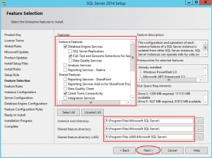 Ilustración 8 – Instalación de SQL Server | Elección de Características y Componentes Compartidos de SQL Server.