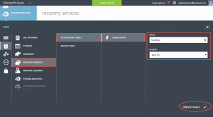 Ilustración 1 – Creación de Site Recovery Vault desde el Panel de Control de Microsoft Azure.