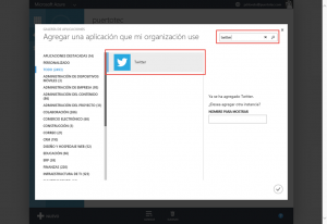 Ilustración 7 – Buscando y agregando una Aplicación Web de Terceros a Azure Active Directory: Twitter.