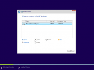 Ilustración 7 – Instalación de Windows 10 Build 10074. Elección de disco de instalación.