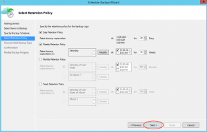 Ilustración 21 – Creación de Tarea de Backup en Azure Backup Agent de Windows Server. Configuración de Retención.