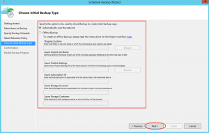 Ilustración 23 – Creación de Tarea de Backup en Azure Backup Agent de Windows Server. Configuración de transferencia inicial.