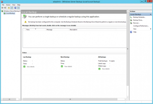 Ilustración 5 – Instalación de Feature "Windows Server Backup" en Windows Server 2012 R2. Consola de Windows Server Backup.