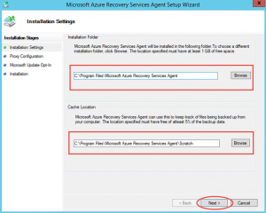 Ilustración 7 – Instalación de Agente de Azure Backup en Windows Server. Opciones de Instalación.