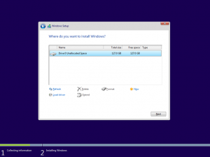 Ilustración 7 – Instalación de Windows 10 Build 10130. Elección de disco de instalación.