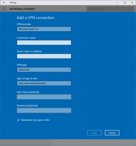 Ilustración 7 - Alta de una nueva conexión de tipo VPN en Windows 10 Desktop.