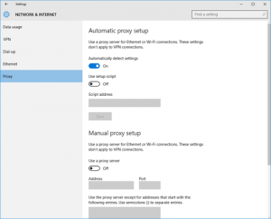 Ilustración 9 - Administración de Proxy en Windows 10 Desktop.