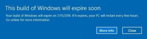 Ilustración 1 – Pantalla que indica que Windows 10 expirará pronto.