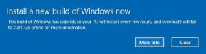 Ilustración 2 – Pantalla que indica que Windows 10 expiró y debe reiniciarse.