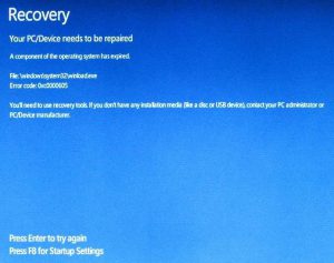 Ilustración 3 – Pantalla que indica que Windows 10 expiró y por ese motivo no inicia (modo recuperación).